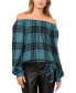 Women's Off-The-Shoulder Plaid Tie-Front Bouse