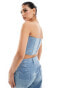 Liquor N Poker co-ord denim cropped bandeau corset top with sequins in blue