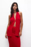 Pull&Bear knitted low back halterneck top co-ord in red