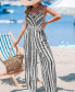 Women's Geo Striped Surplice Sleeveless Straight Leg Jumpsuit