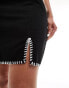 Pieces woven mini skirt with contrast stitching in black