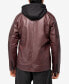 Men's Grainy Polyurethane Moto Jacket with Hood and Faux Shearling Lining