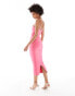 Vesper Tall bandeau asymmetric bodycon midi dress in pink