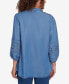 Petite Button Front Shirt with Embroidered Sleeves