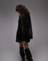 Topshop knitted sheer long line jumper in black