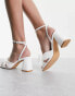 Glamorous Wide Fit mid heel sandals with bow in white