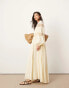 ASOS EDITION crochet trim drop waist blouson sleeve trapeze maxi dress in buttermilk