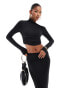 Aria Cove slinky off shoulder long sleeve cropped top co-ord in black