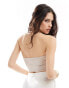 Stradivarius ribbed fold over bandeau top in beige