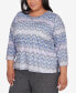 Plus Size Worth Avenue Crew Neck Lace Textured Three Quarter Sleeve Top