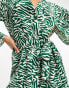 I Saw It First flared sleeve tie waist mini dress in green zebra