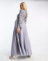 ASOS DESIGN Maternity embellished wrap front tulle skirt midaxi dress with floral detail in lilac