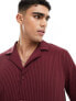 ASOS DESIGN long sleeve rib jersey shirt with revere in burgundy