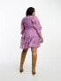 ASOS DESIGN Curve lace trim plunge batwing mini dress with pep hem in lilac floral dobby