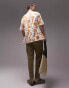 Topman short sleeve relaxed revere handdrawn abstract shirt in ecru and orange