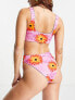 COLLUSION flower print reversible high waist bikini bottom in multi