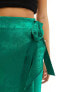 Flounce London Petite satin wrap midaxi skirt in emerald green