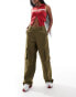 Noisy May wide leg tailored cargo in khaki