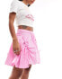 Monki poplin mini skirt with drawstring ruched detail in pink