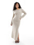 Pretty Lavish space dye knit midaxi dress in beige melange