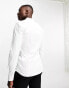 ASOS DESIGN skinny shirt with grandad collar in herringbone texture in white