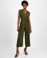 Women's V-Neck Tie-Waist Pleat-Leg Jumpsuit