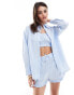 Miss Selfridge poplin collar oversized shirt in blue stripe co ord