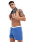 ASOS DESIGN swim shorts in short length with contrast waistband in blue