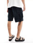 Jack & Jones wide fit ripstock cargo short in black