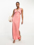 ASOS DESIGN Petite satin plunge slouchy maxi dress in rose pink