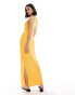 Vero Moda one shoulder ribbed jersey maxi dress in golden orange