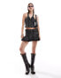 Reclaimed Vintage limited edition festival cord halter top co-ord in charcoal