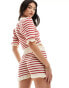 ASOS DESIGN stripe knitted frill short co-ord in red