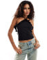 COLLUSION ruffle halter top with side stripe in black