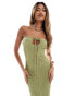 ASOS DESIGN textured keyhole bandeau column maxi dress in olive