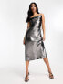 New Look foil cross back slip maxi dress in silver