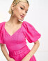 & Other Stories linen puff sleeve belted midaxi dress in pink