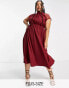 Liquorish Curve a line lace detail midi dress in burgundy