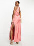 ASOS DESIGN Petite satin plunge slouchy maxi dress in rose pink