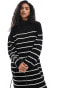 Vila high neck knitted maxi dress in black and white stripe