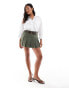 ASOS DESIGN Petite tailored belted mini skirt with exposed lining in khaki