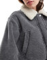 ASOS DESIGN cord bonded jacket with shearling collar in grey