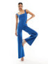 Vesper square neck wide leg jumpsuit in blue