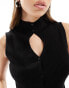 ASOS DESIGN knitted button through tank top with key hole detail in black