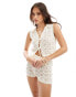 ASOS DESIGN crochet knitted tie front waistcoat co-ord in cream