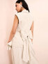 ASOS LUXE linen look long line sleeveless tailored blazer with bow back in stripe