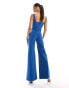 Vesper square neck wide leg jumpsuit in blue