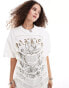 ASOS DESIGN slash front rock oversized t-shirt graphic with hotfix in cream