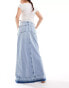 ONLY denim maxi skirt with frayed hem in blue