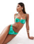 South Beach shiny abstract print high leg bikini bottom in green